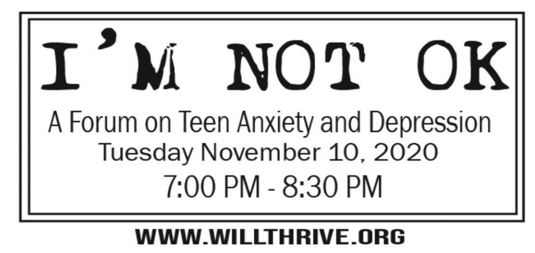 WillThrive Foundation to host virtual forum to help anxiety, depression in teens